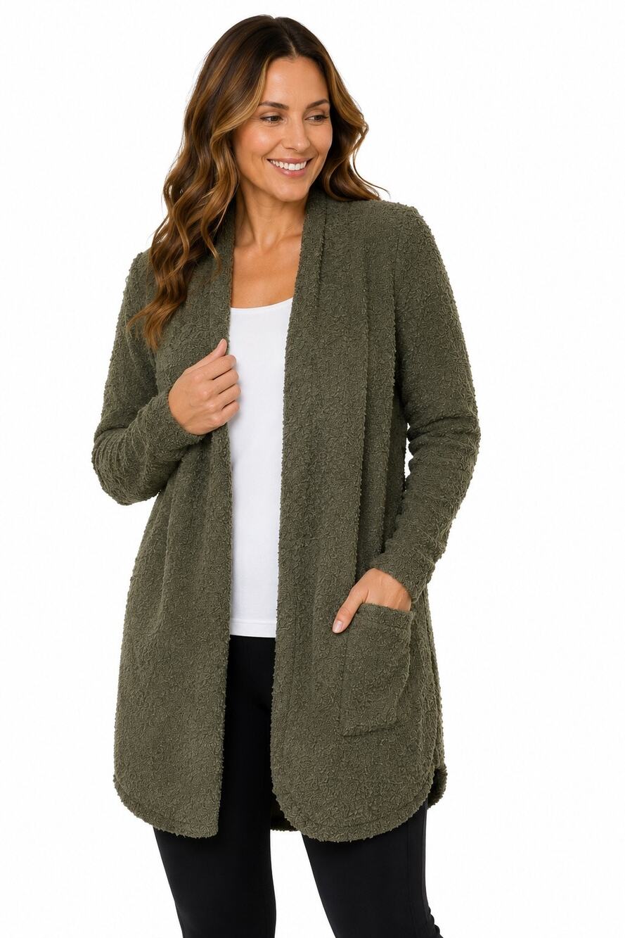 Max & Mia Essential Travel Cardigan XXL Olive Boucle Open Front NWT